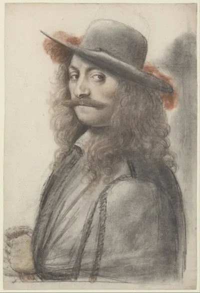 Homme Coiffe Dun Feutre Empanache De Trois Quarts A Gauche