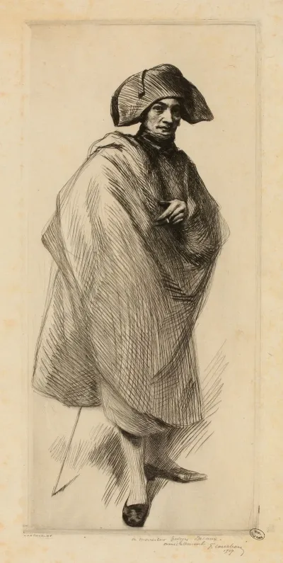 Homme Debout Drape Dans Une Cape Coiffe Dun Bicorne Tenant Un Cigare Dans La Main Gauche
