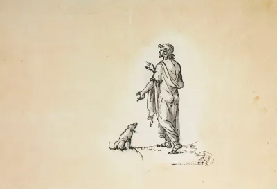 Homme Drape Et Son Chien
