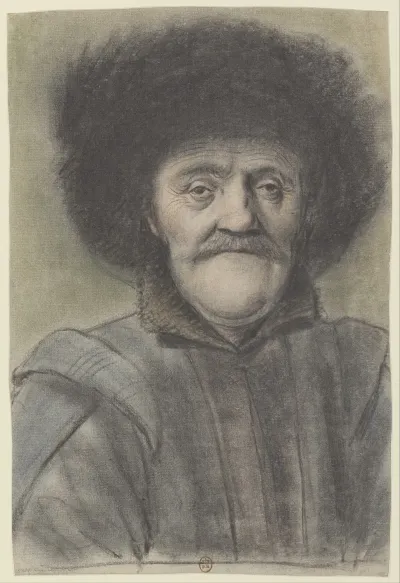 Homme Moustachu Portant Un Bonnet Borde De Fourrure Vu De Face