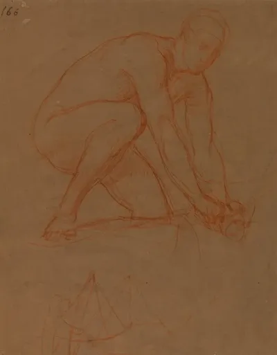 Homme Nu Accroupi Et Etude De Carrelet