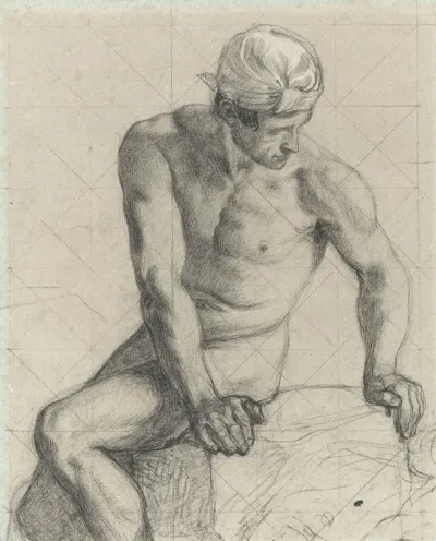 Homme Nu Assis Coiffe Dun Turban