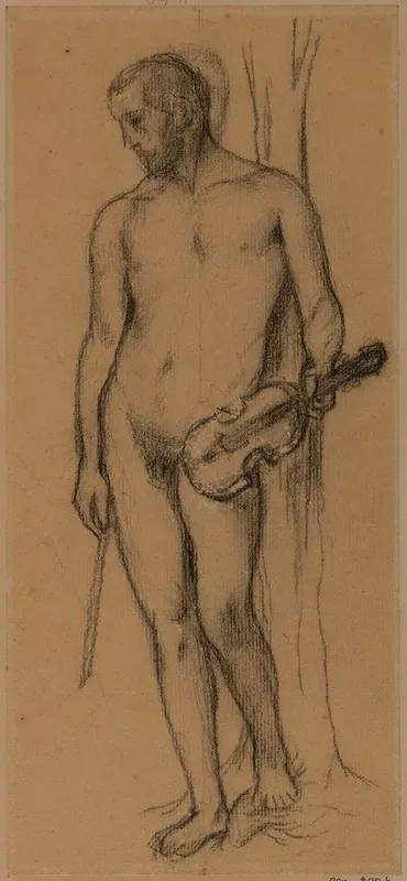 Homme Nu Tenant Un Violon Et Un Archet