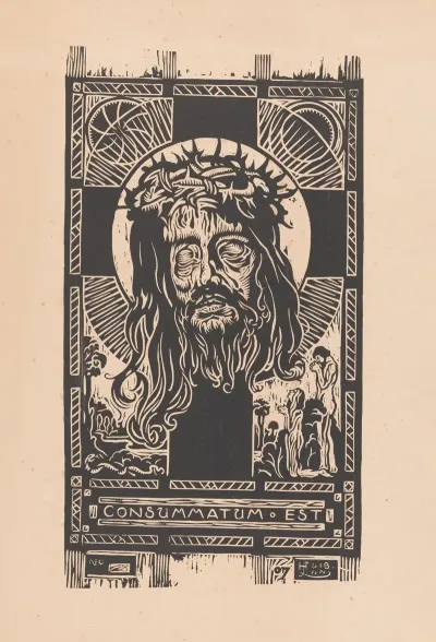 Hoofd Van Christus Met Doornkrans Voor Een Kruis Aanbeden Door Een Man En Vrouw