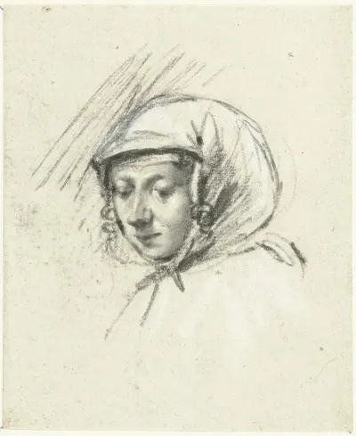 Hoofd Van Een Vrouw Met Een Hoofddoek Naar Links