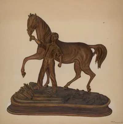 Horse And Man Woodcarving