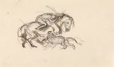 Horse And Rider Being Attacked By A Lion