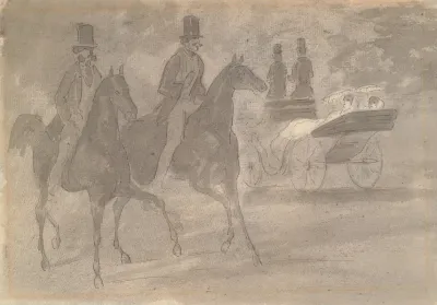 Horse Drawn Carriages Riding In A Park