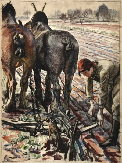 Horse Drawn Plough Land Girl