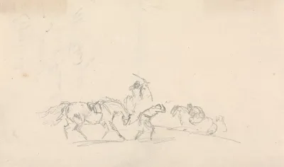 Horse Led By A Man Being Attached By Another Man