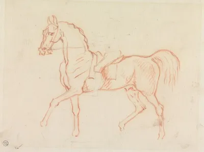 Horse With Rider Lightly Sketched Walking To Left