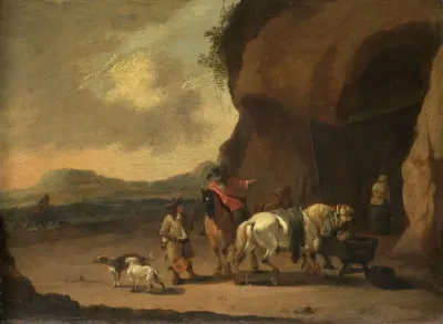 Horsemen Halted On A Mountain Pass