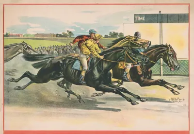 Horses And Crossing Finish Line In A Close Race