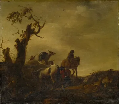 Horses And Donkeys In A Hollow Way