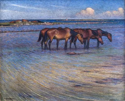 Horses Cooling Themselves In Water