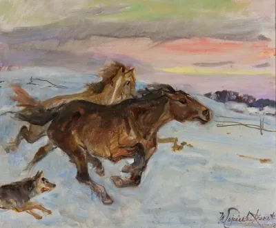 Horses Fleeing From A Wolf