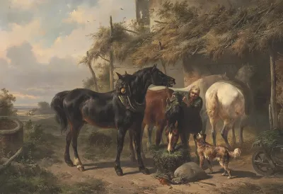Horses Outside A Stable
