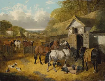 Horses Pigs And Ducks In A Farmyard