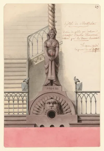 Hotel De Montholon Dessin Du Poele Qui Doit Echaufer Lescalier Dhonneur Eclaire Par La Diane Lumineuse