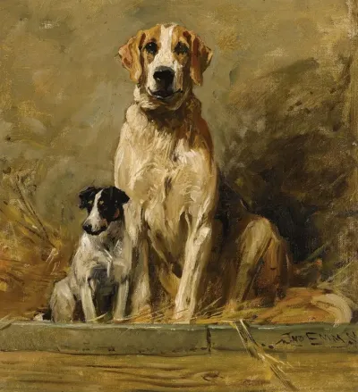 Hound And Terrier In A Kennel