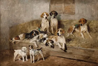 Hounds And Terriers In A Stable