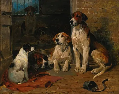 Hounds By A Kennel