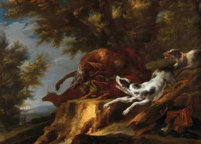 Hounds Chasing A Stag