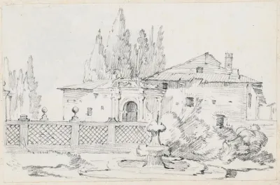 House And Trees Across A Garden Wall