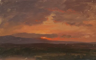 Hudson Valley New York With Sun Setting Behind The Catskill Mountains