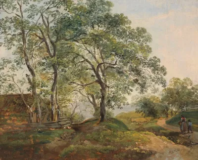 Hugelige Baumlandschaft Mit Hutte