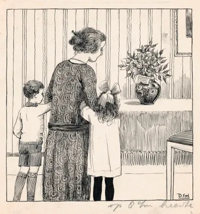 Huib Zus En Moes Kijken Naar Een Boeket Met Hulst