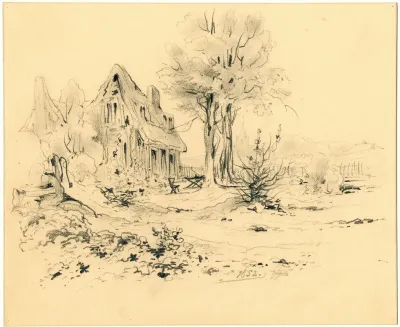 Huis Met Bomen En Waterpomp Aan De Voet Van De Duinen