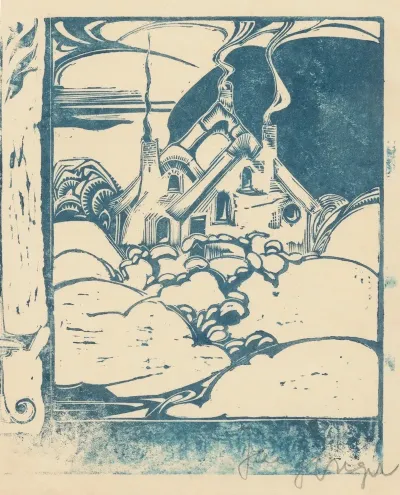 Huis Met Rokende Schoorstenen In Heuvellandschap