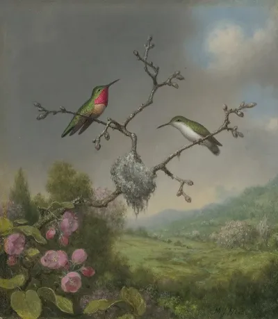 Hummingbirds And Apple Blossoms
