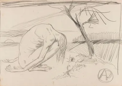 Hunched Figure In A Fantastic Landscape