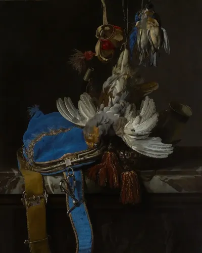 Hunt Still Life With A Velvet Bag On A Marble Ledge
