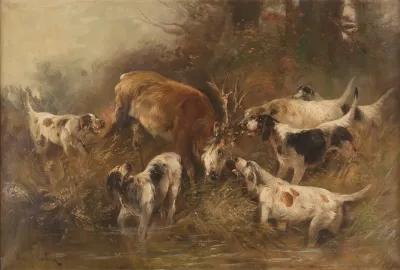 Hunting Dogs Catching The Prey