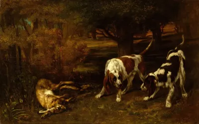 Hunting Dogs With Dead Hare