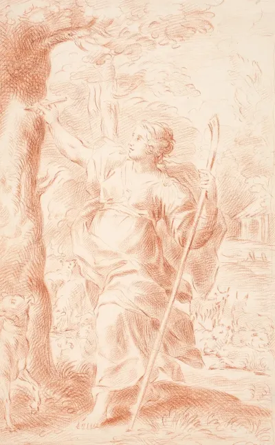 Hyrdinde Der Ridser I En Traestamme