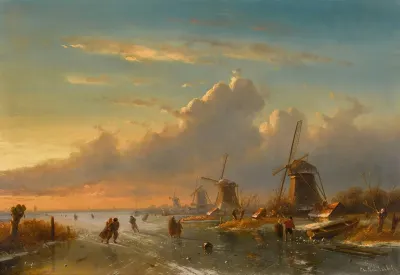 Ice Skaters At Sunset