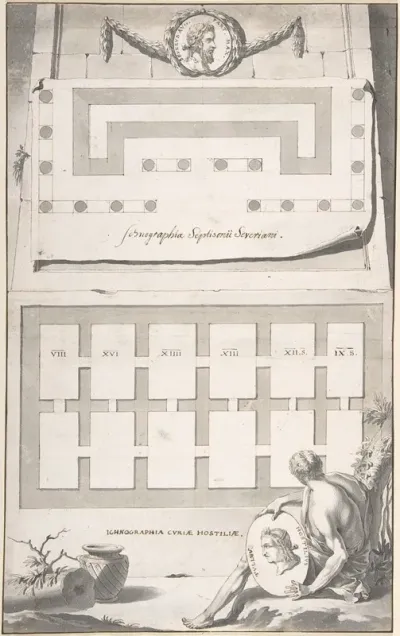 Ichnographia Or Groundplan Of The Arch Of Septimius Severus Above And The Curia Hostilia Below