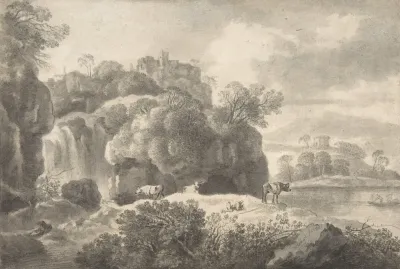 Ideal Landscape With A Shepherd And Cows