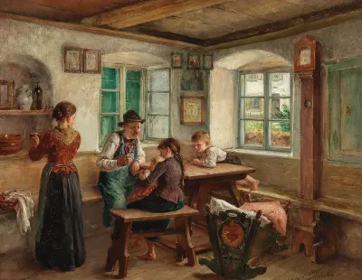 Idyllic Family Scene In The Parlour