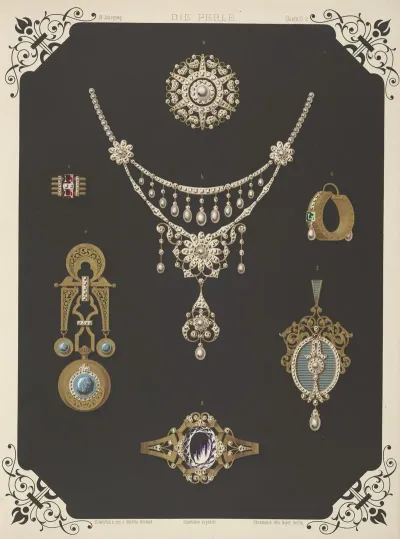 Ii Jahrgang Liefr I 2 Seven Designs For Jewelry Including Necklace With Pearls And Diamonds With Central Flower Shape