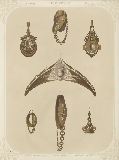 Ii Jahrgang Liefr Iii Bl 7 Seven Designs For Jewelry Including Tiara With Central Cameo