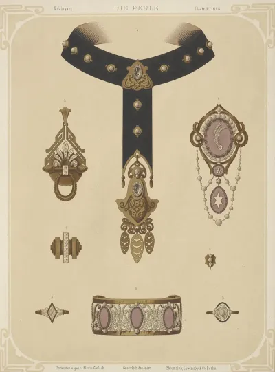 Ii Jahrgang Liefr Iii Bl 8 Eight Designs For Jewelry Including Black Choker With Gold Pendant