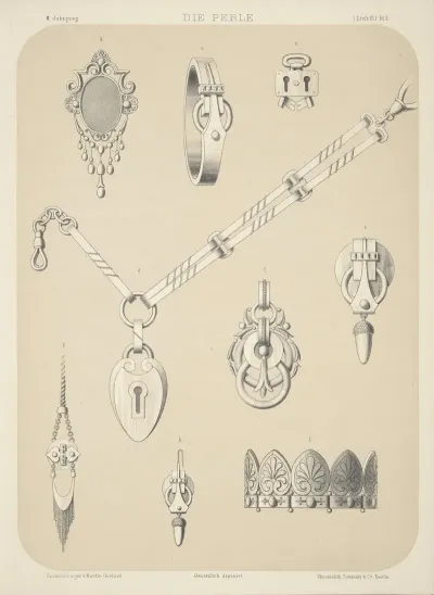 Ii Jahrgang Liefr Iii Bl 9 Nine Designs For Jewelry Including Necklace With Pendant In Shape Of Lock