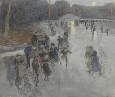 Ijsvermaak Bij Maanlicht Op Een Bevroren Vijver In Het Haagse Bosch