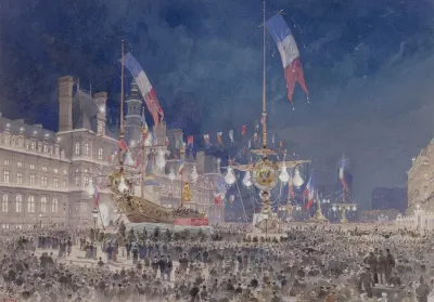 Illuminations De Lhotel De Ville Lors De La Fete Nocturne Sur La Place Fetes Franco Russes A Paris Le 19 Octobre 1893