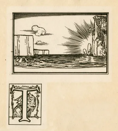 Illustration And Illuminated Initial Letter For First Page Of Act 3 Scene 2 Of The Tempest